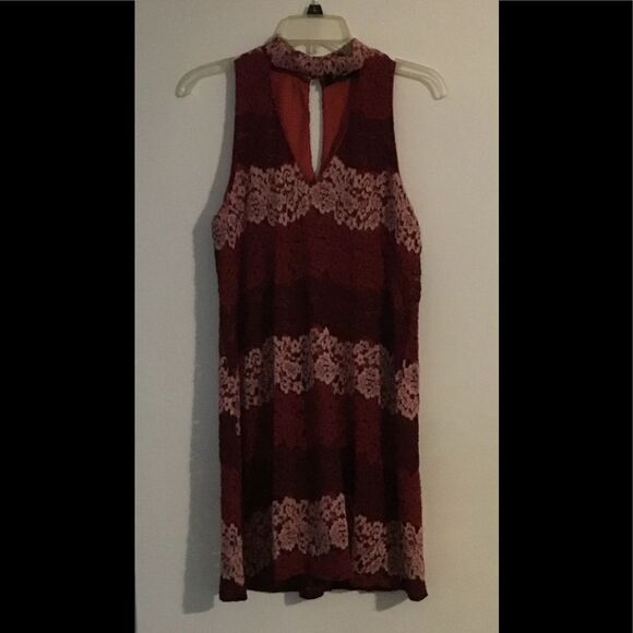 NEW WET SEAL Wine/Apricot Lace Choker Mini Dress L - Picture 1 of 3
